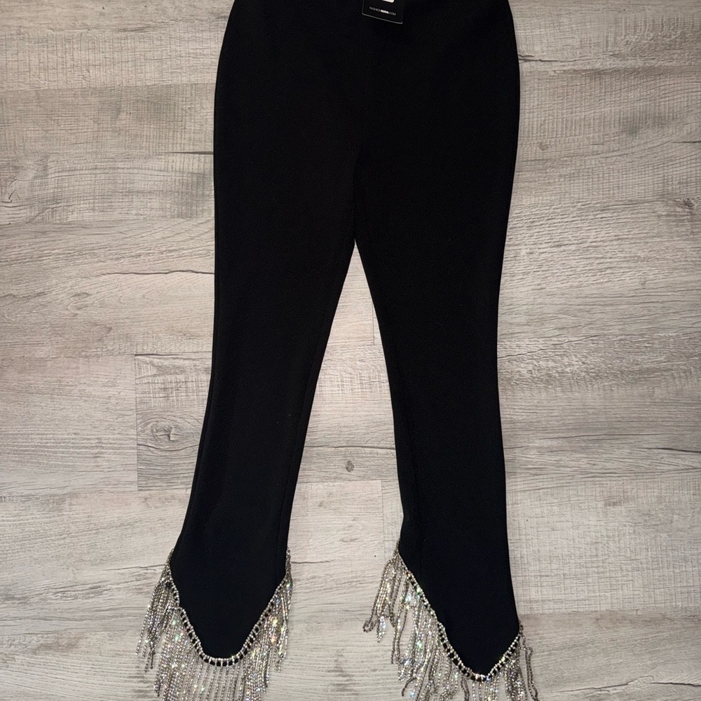 Fashion Nova Black Flare Pants with Beaded Fringe
